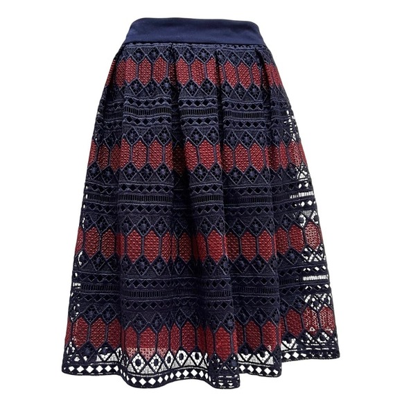 New Trina Turk LeLand Diamond Embroidered Lace Skirt Navy Red Sz 6 NWT Fairygoth - Picture 8 of 17